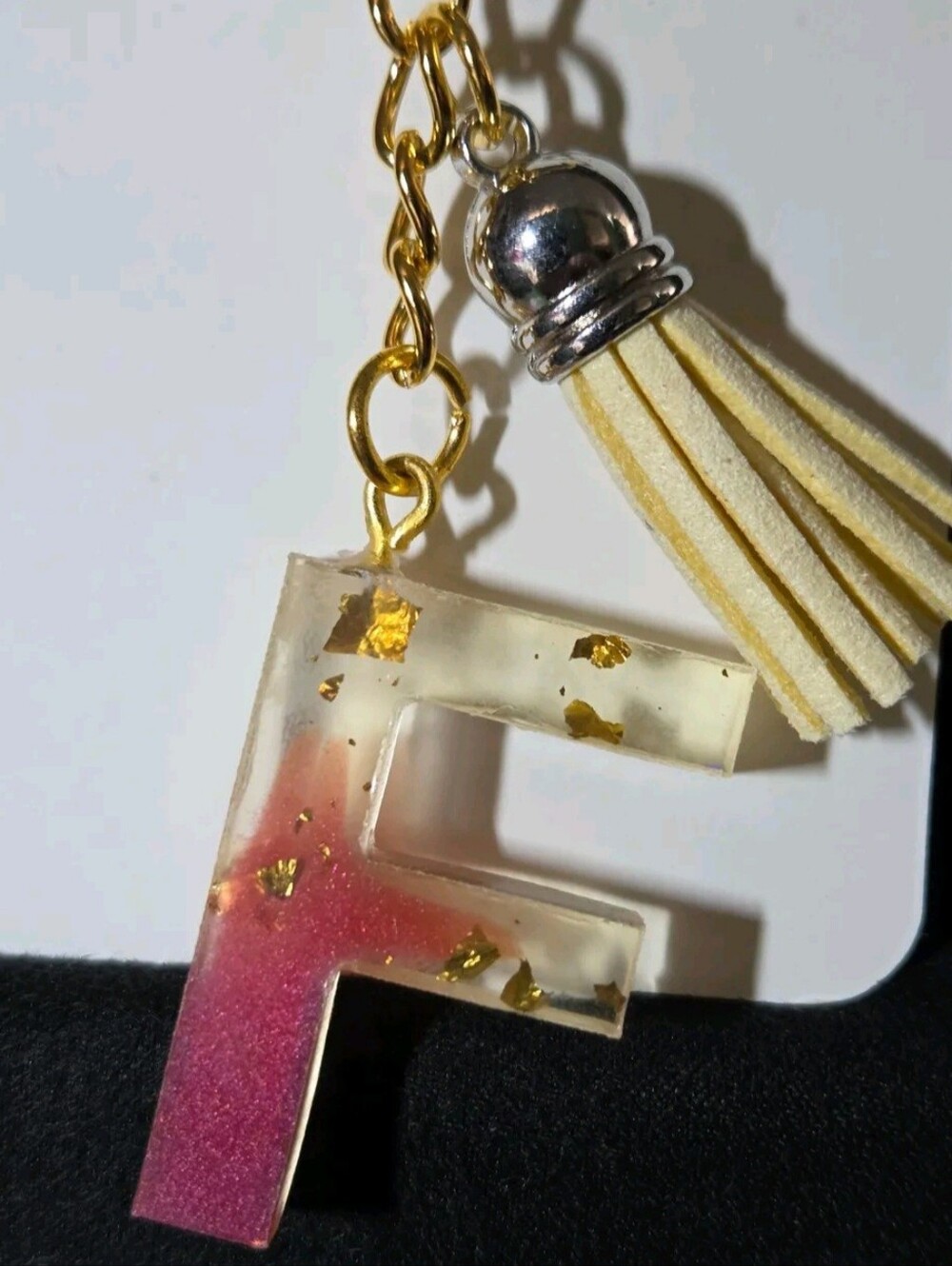 Monogram F Key & Card Holder Charm in Pink Ombre with Cream Tassel
